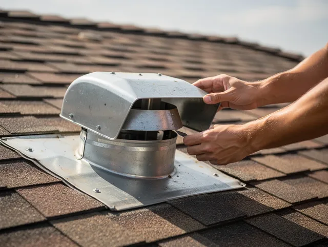 Stevenson Ranch Dryer Vent Cleaning certified technician safely cleaning a roof-mounted dryer vent in Stevenson Ranch