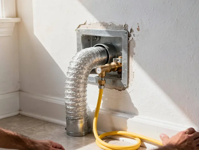 Stevenson Ranch Dryer Vent Cleaning certified technician performing specialized gas dryer vent cleaning in Stevenson Ranch